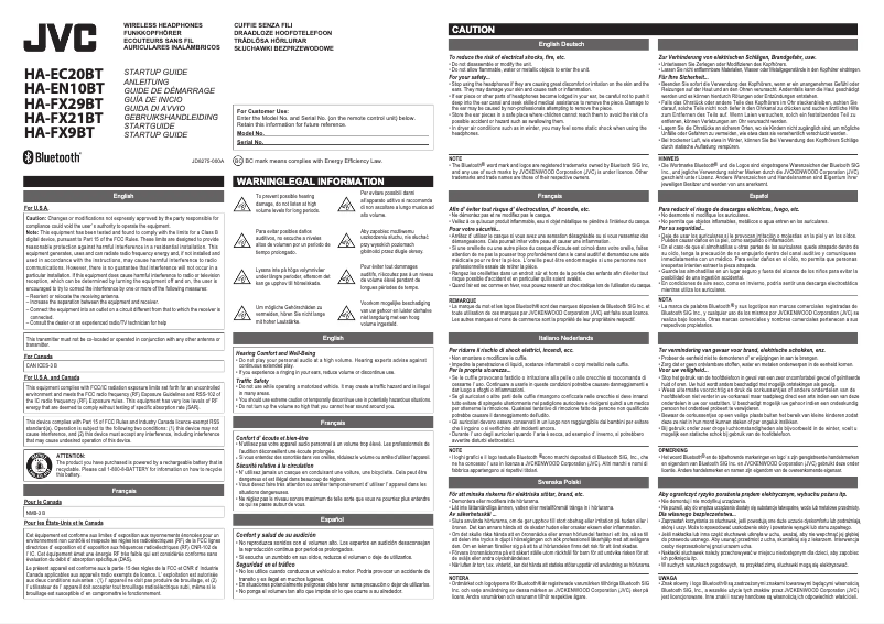 Page 1 of the manual User Manual JVC HA-FX9BT