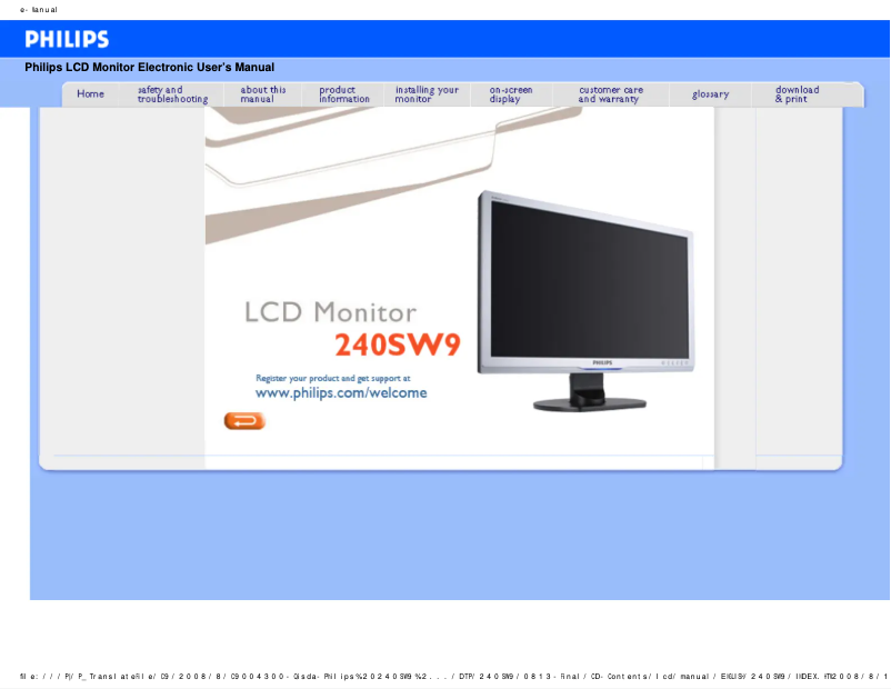 Page n°1 - Manuel utilisateur Philips Brilliance 240SW9