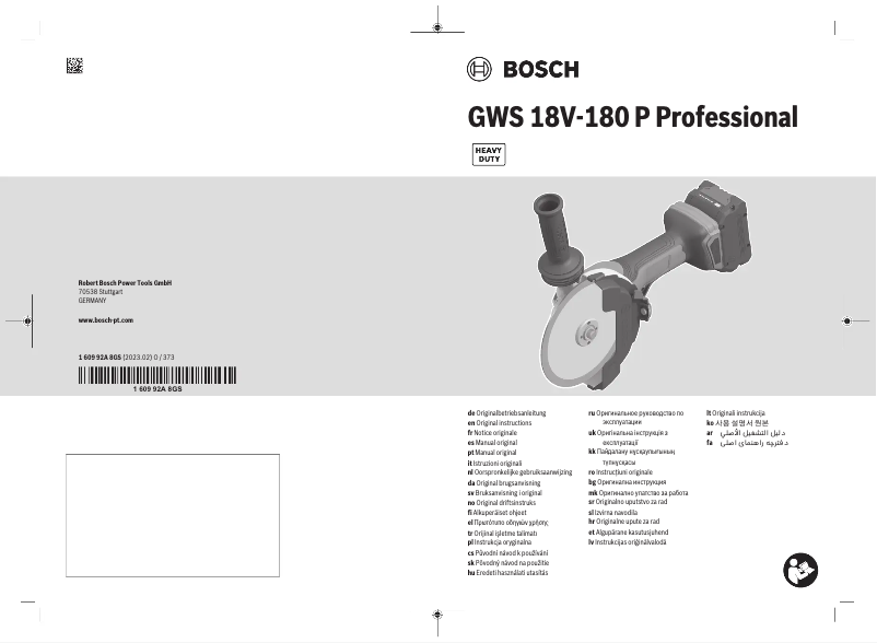 Page 1 de la notice Manuel utilisateur Bosch GWS 18V-180 P Professional