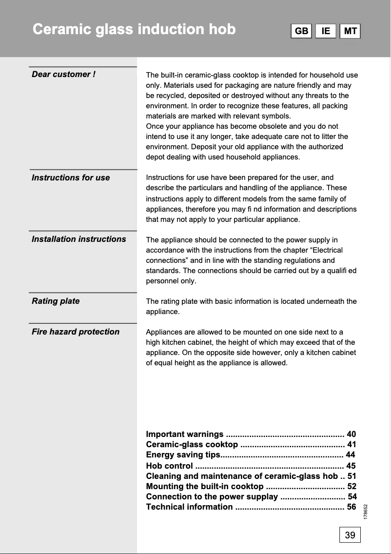 Page 1 de la notice Manuel utilisateur Gorenje EIT 695