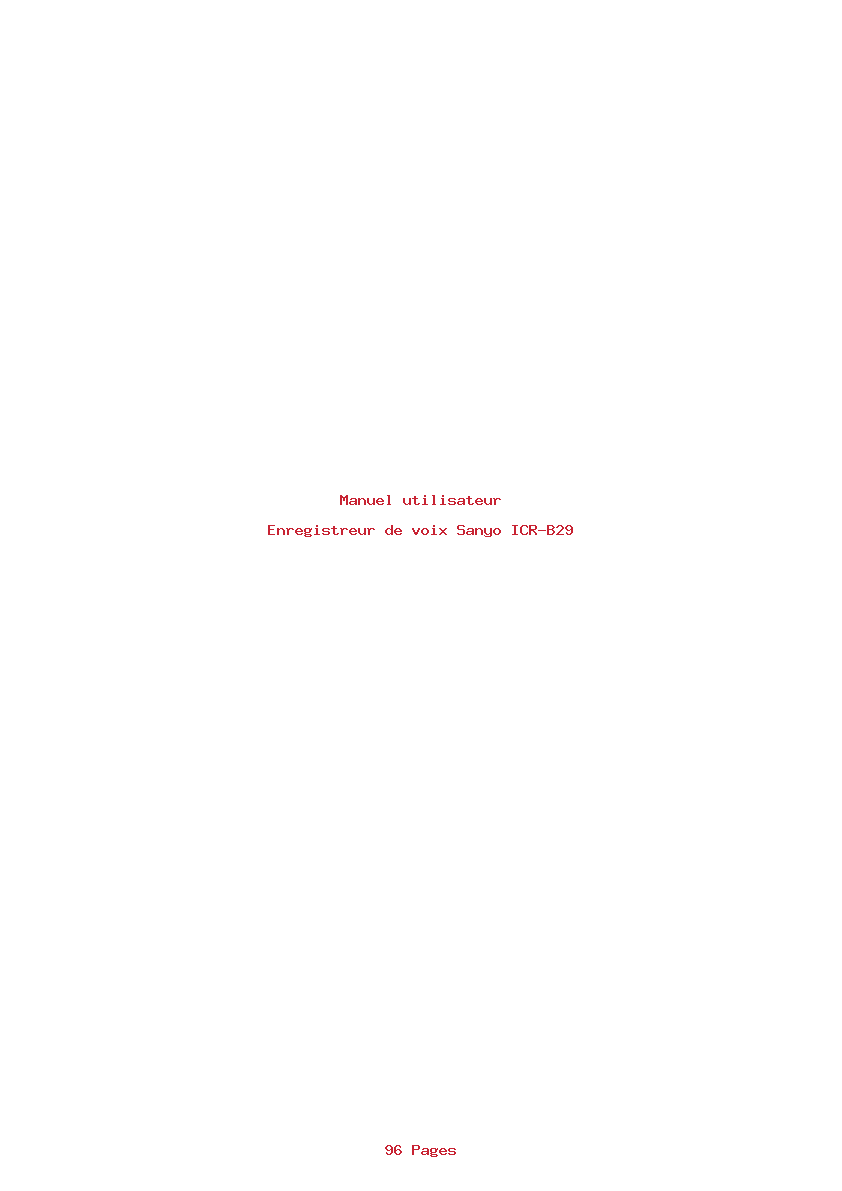 Page 1 de la notice Manuel utilisateur Sanyo ICR-B29