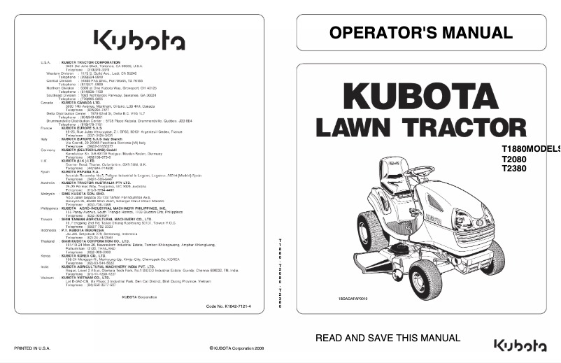 Page 1 de la notice Manuel utilisateur Kubota T1670