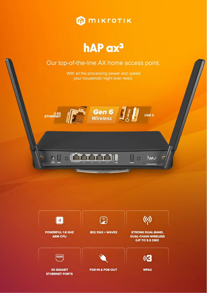 Page 1 de la notice Brochure Mikrotik hAP ax³