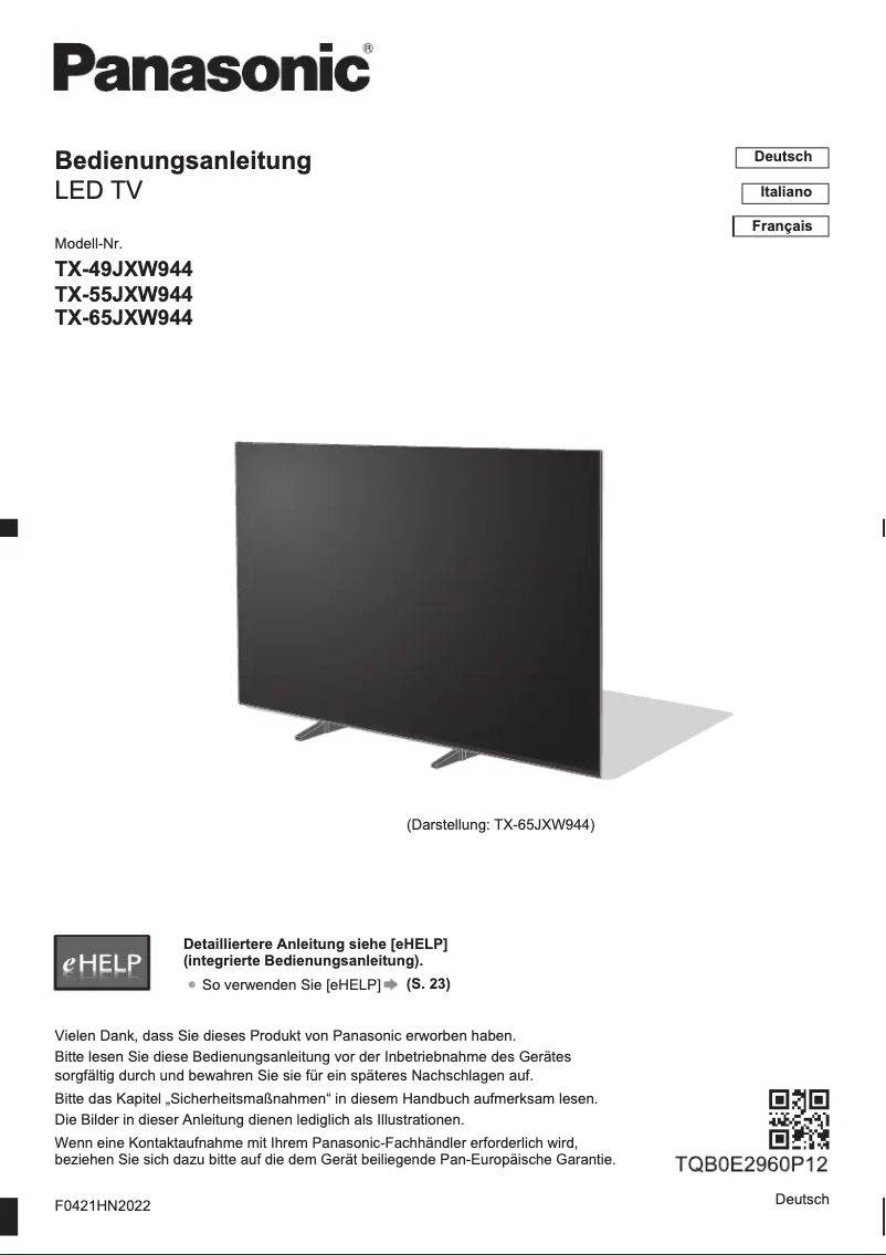 Page 1 de la notice Guide de démarrage rapide Panasonic TX-55JXW944