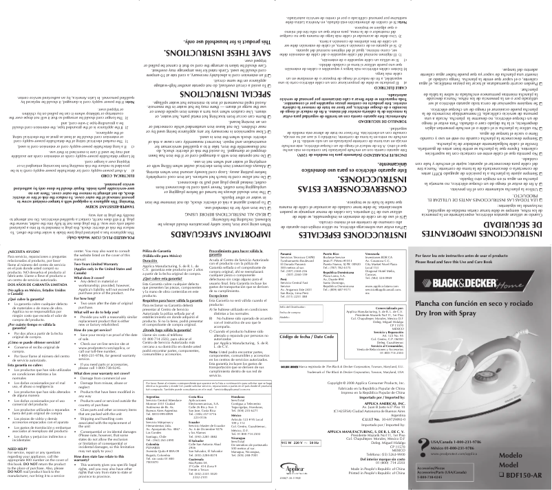 Image de la première page du manuel de l'appareil BDF150-AR