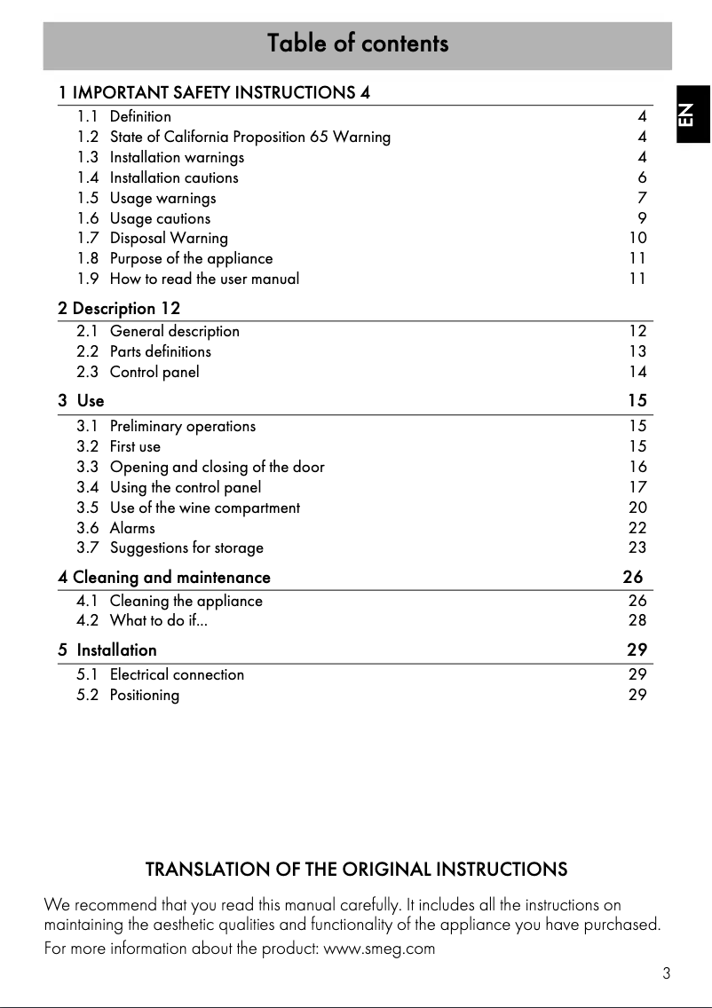 Page 1 de la notice Manuel utilisateur Smeg CVIU318RX