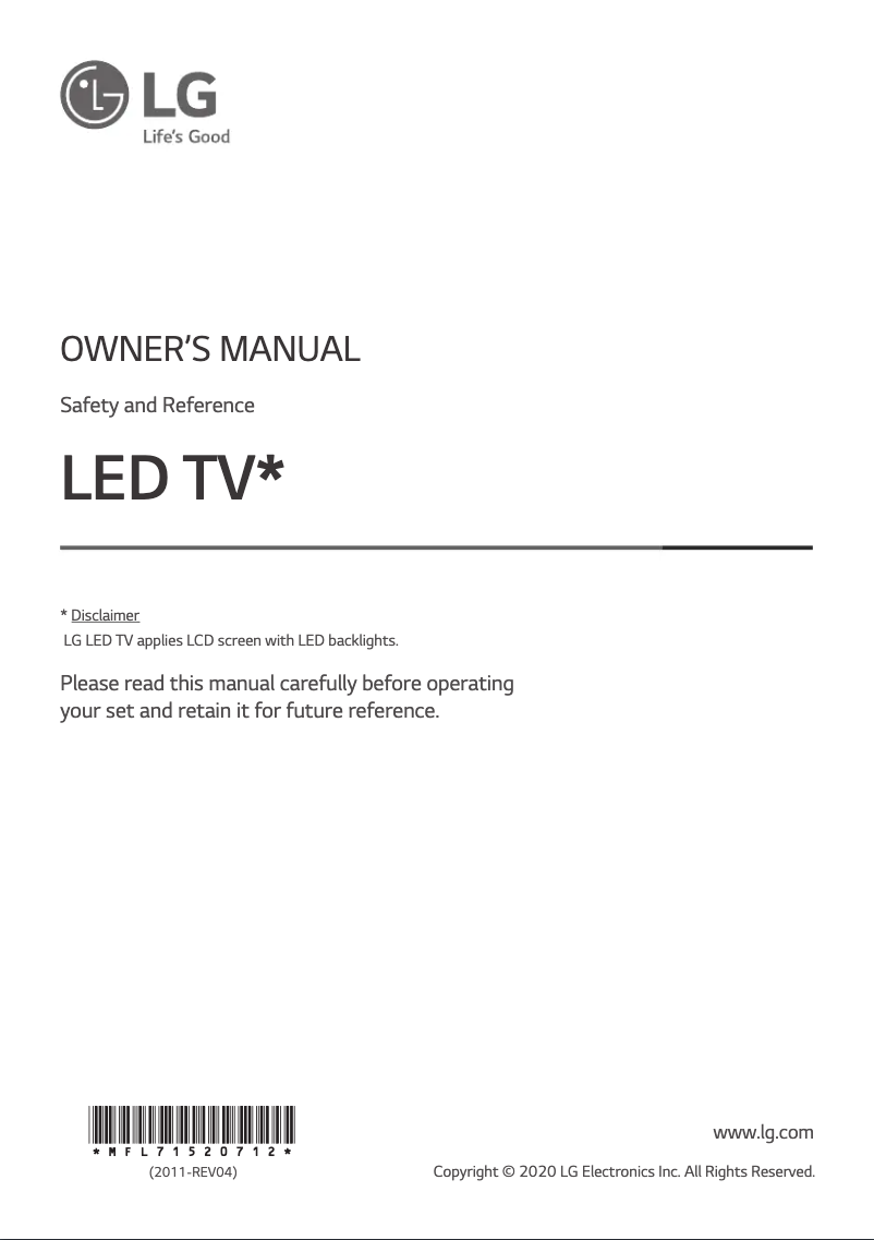 Page 1 de la notice Manuel utilisateur LG 55NANO91TNA