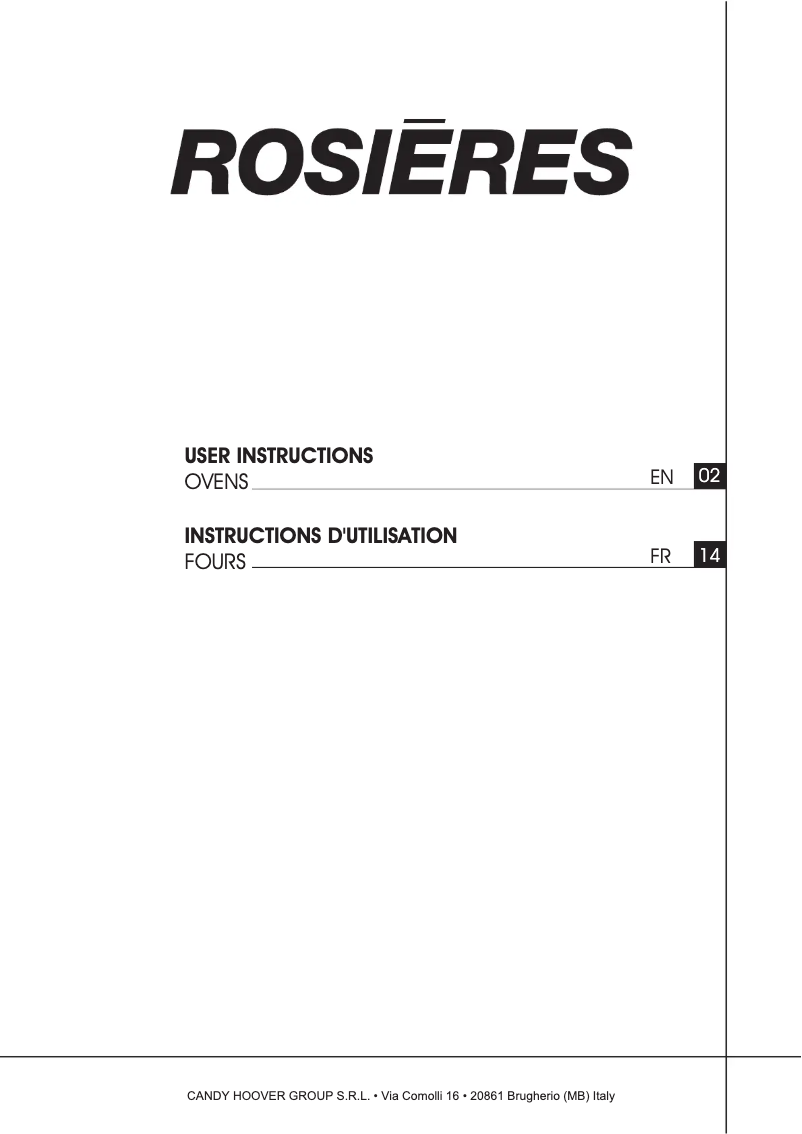 Page 1 de la notice Manuel utilisateur Rosieres RFC3O0979PN WF