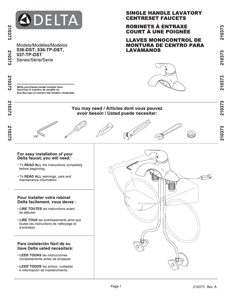 Page 1 de la notice Manuel utilisateur Delta 536-TP-DST