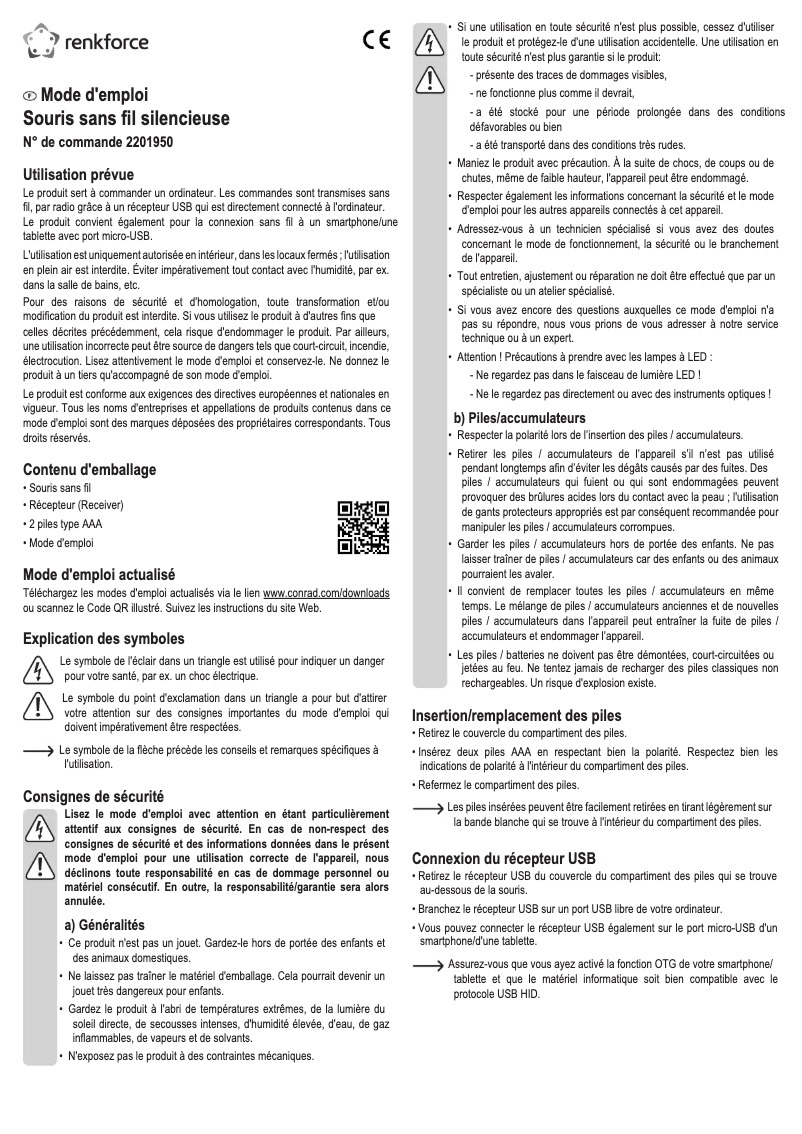 Page 1 de la notice Manuel utilisateur Renkforce RF-4403900