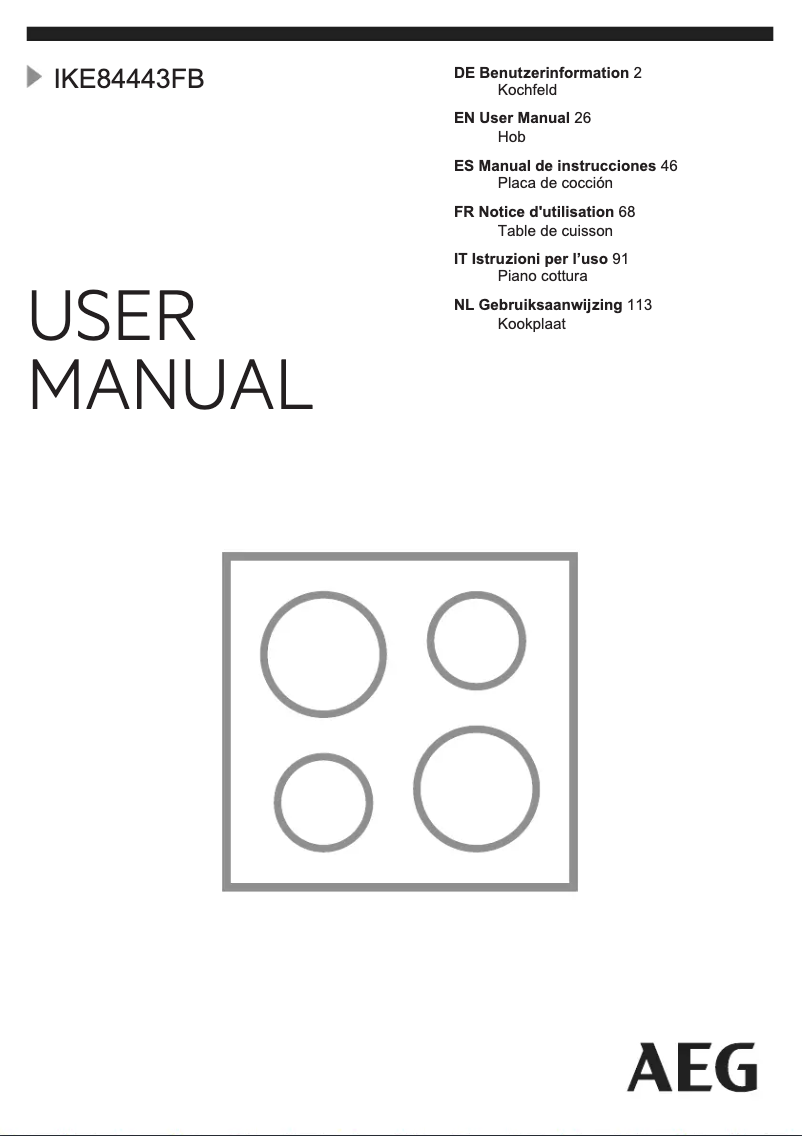 Page 1 de la notice Manuel utilisateur AEG IKE84443FB