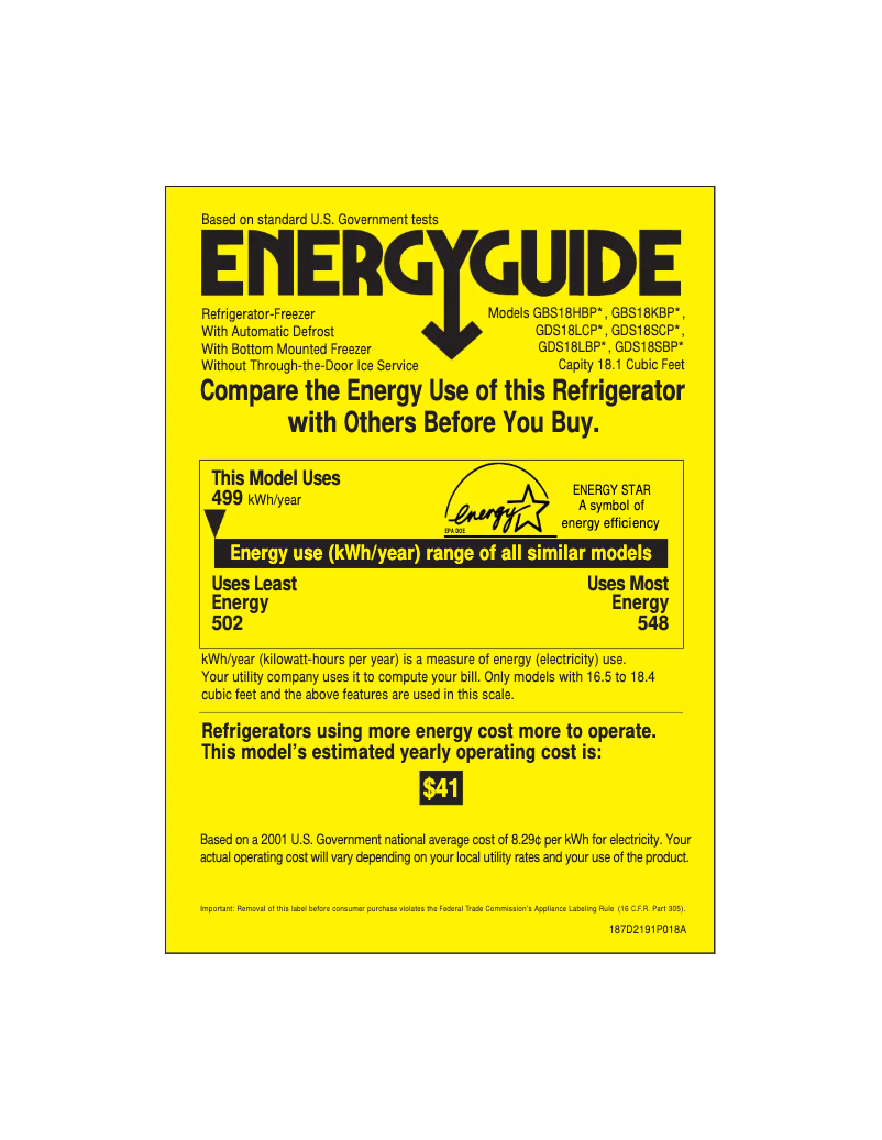 Página 1 del manual Etiqueta energética GE GDS18LBPWW