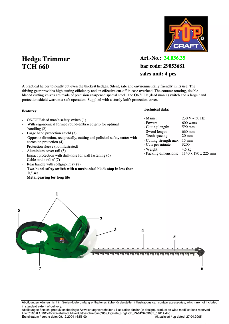 Page 1 de la notice Manuel utilisateur Topcraft TCH 660