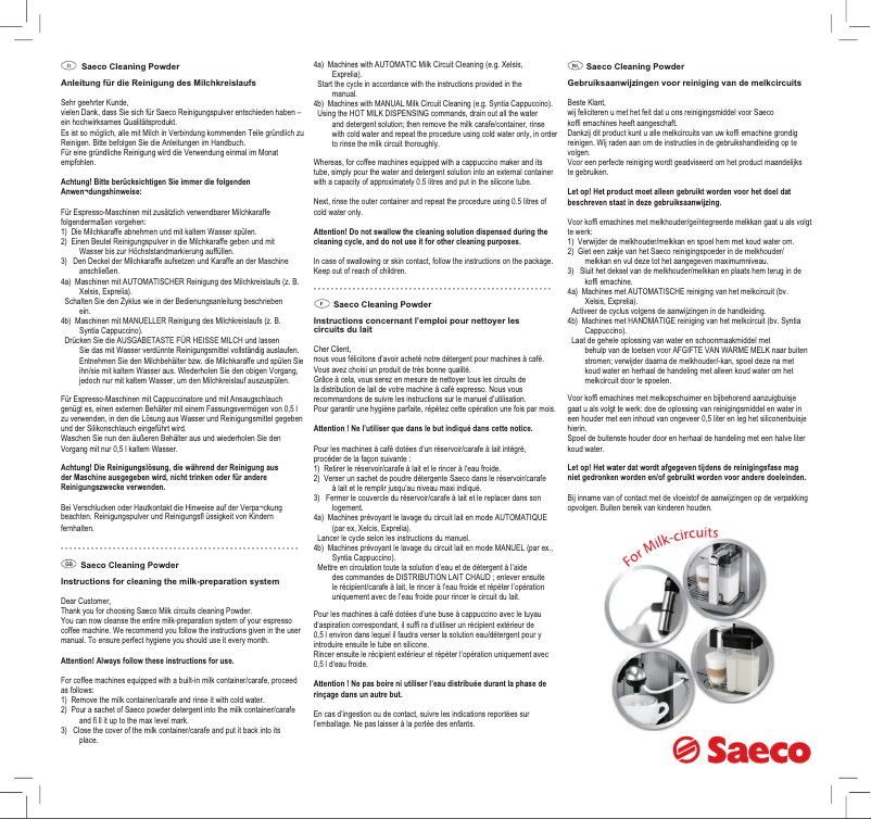 Page n°1 - Manuel utilisateur Philips Saeco RI9124