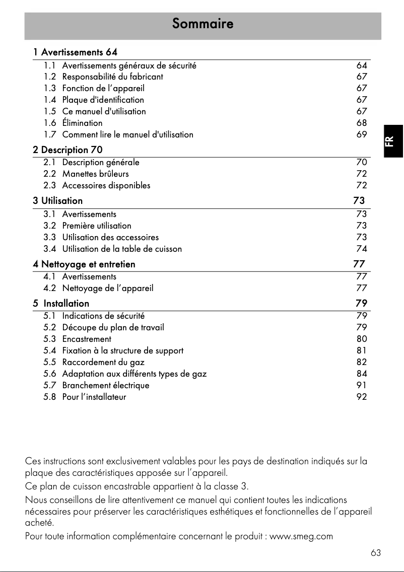 Page 1 de la notice Manuel utilisateur Smeg SRV876POGH