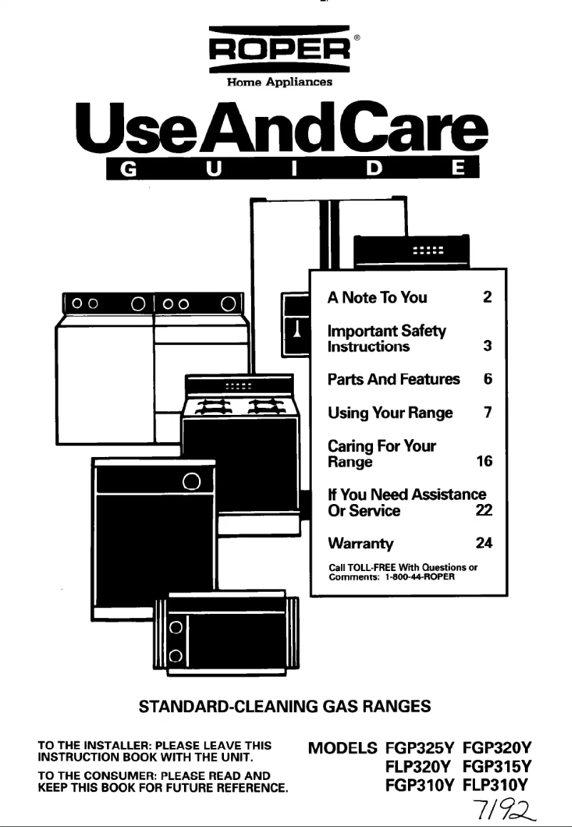 Page 1 de la notice Manuel utilisateur Roper FGP320YW2
