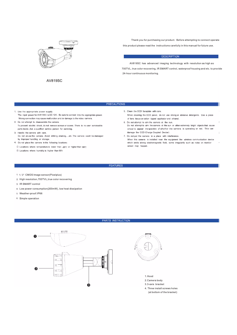 Page 1 de la notice Manuel utilisateur AVUE AV819SC
