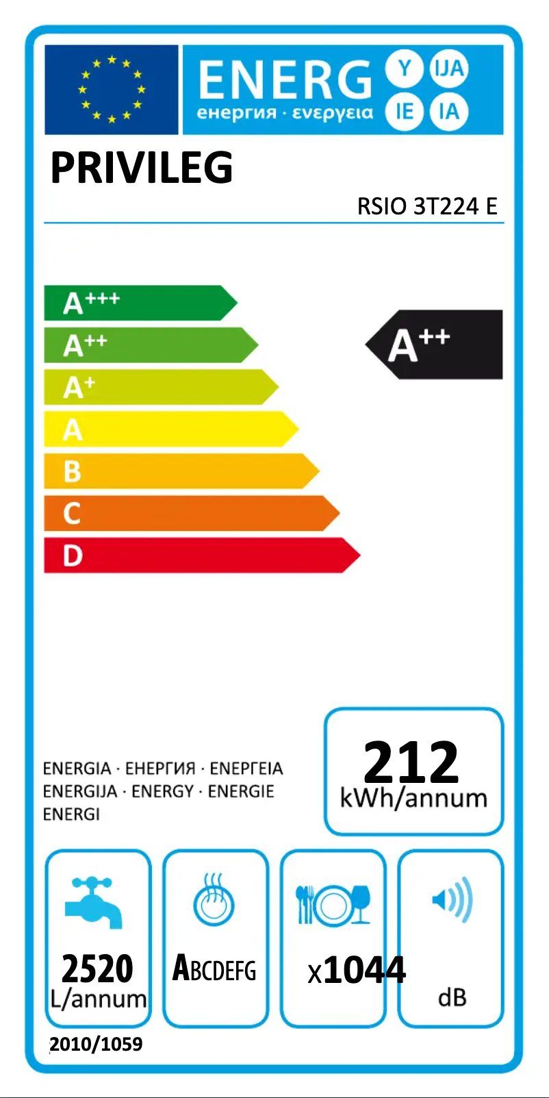 Page 1 de la notice Label énergétique Privileg RSIO 3T224 E