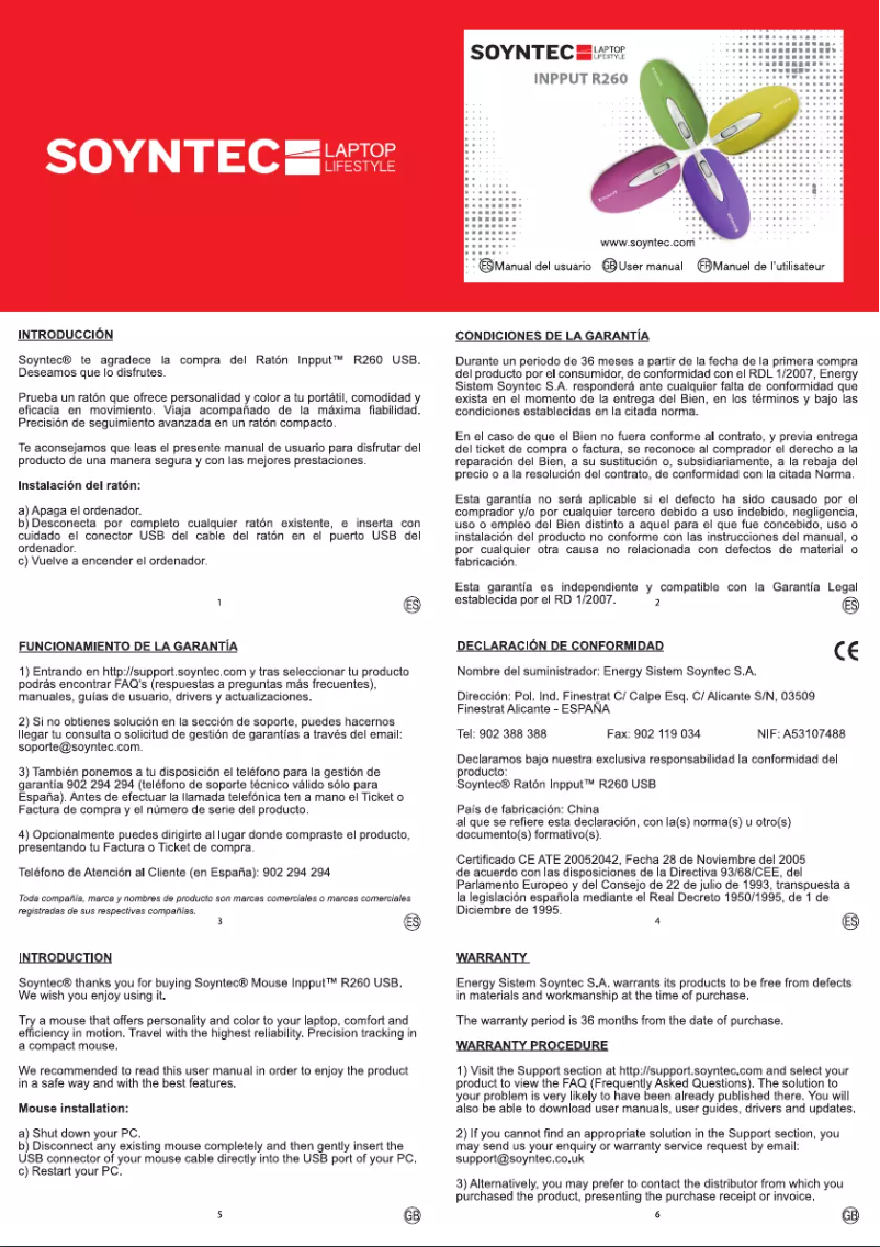 Page 1 de la notice Manuel utilisateur Soyntec Inpput R261