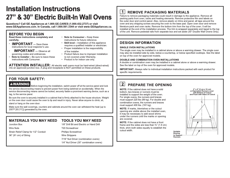 Page 1 de la notice Guide d'installation GE JT5000FMDS