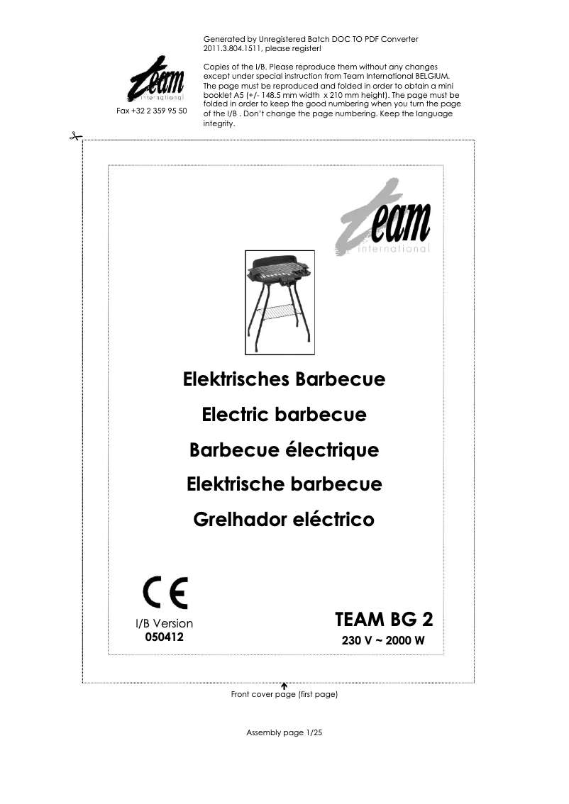 Page 1 de la notice Manuel utilisateur Team BG 2