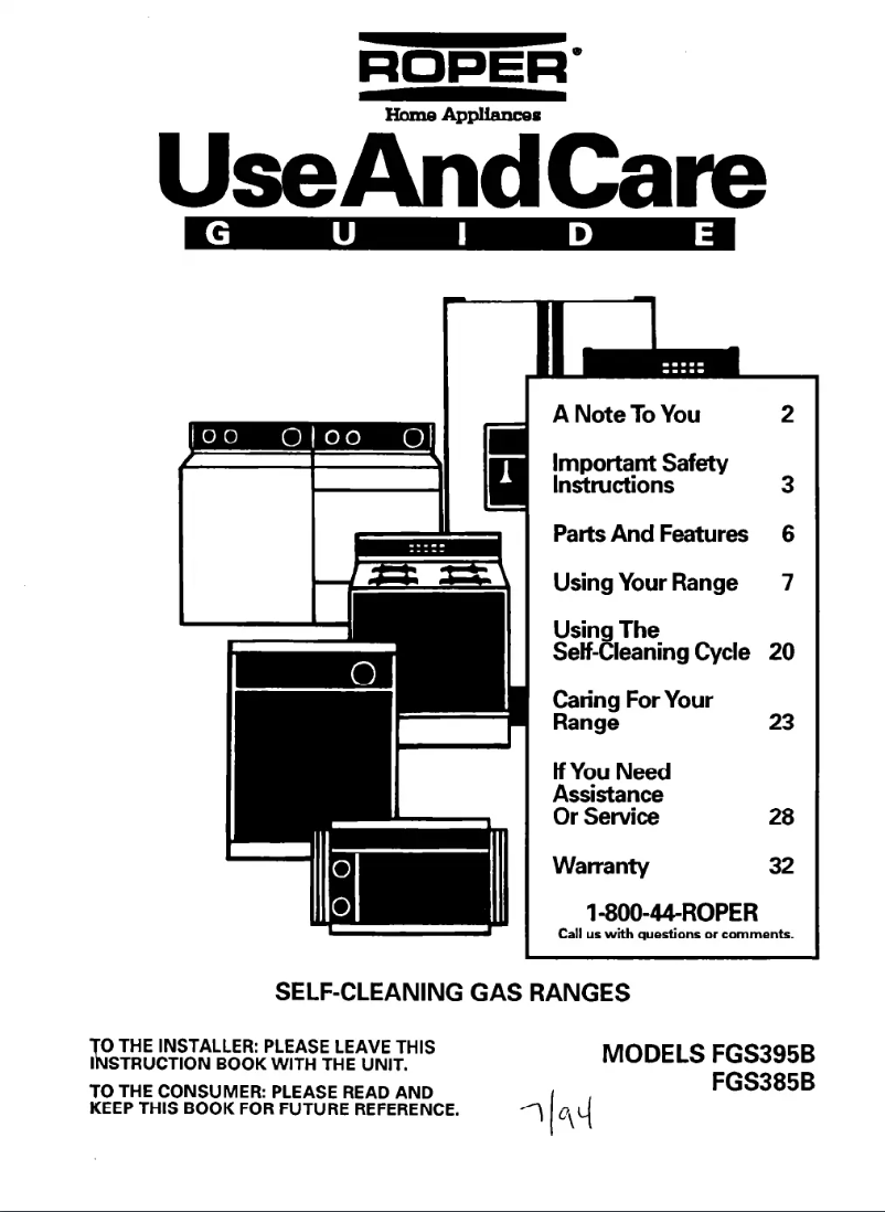 Page 1 de la notice Manuel utilisateur Roper FGS395BL0