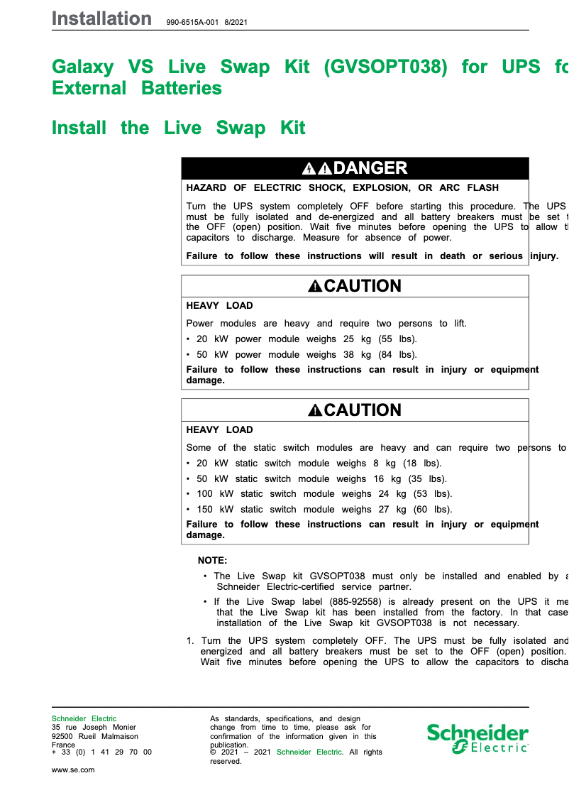 Página 1 del manual Manual de usuario APC Galaxy VS GVSOPT038