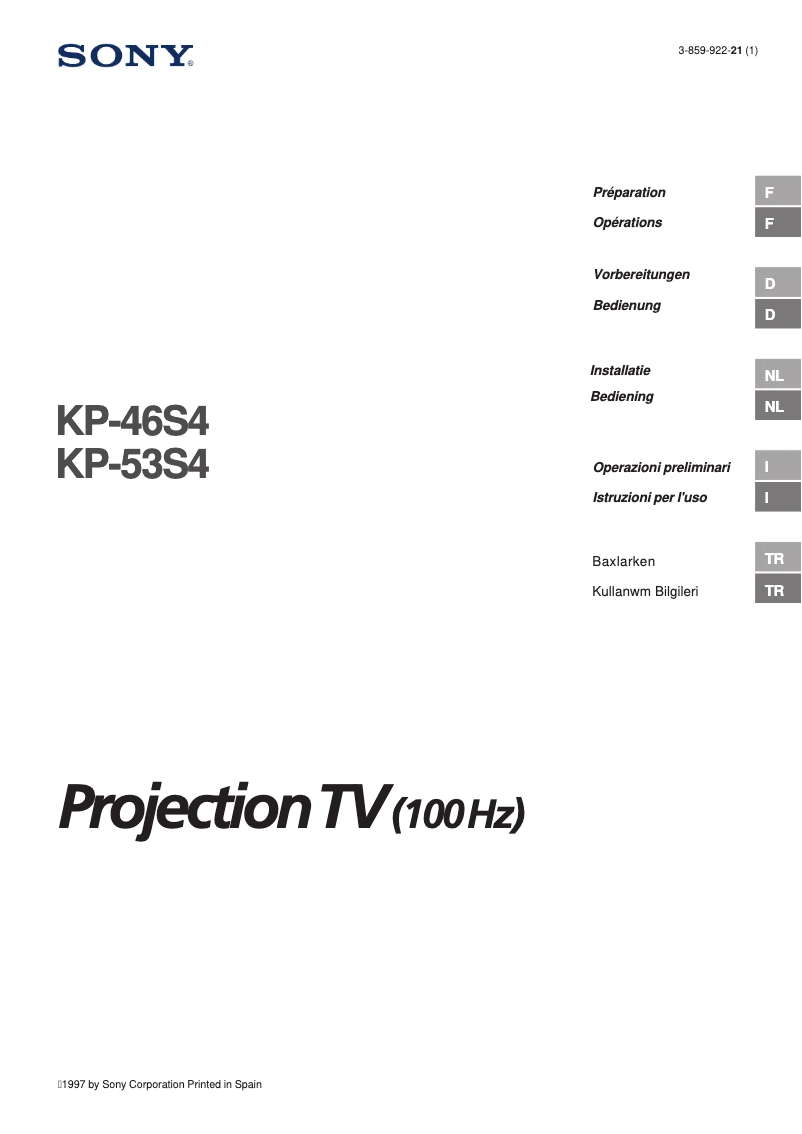 Page 1 de la notice Manuel utilisateur Sony KP-53S4