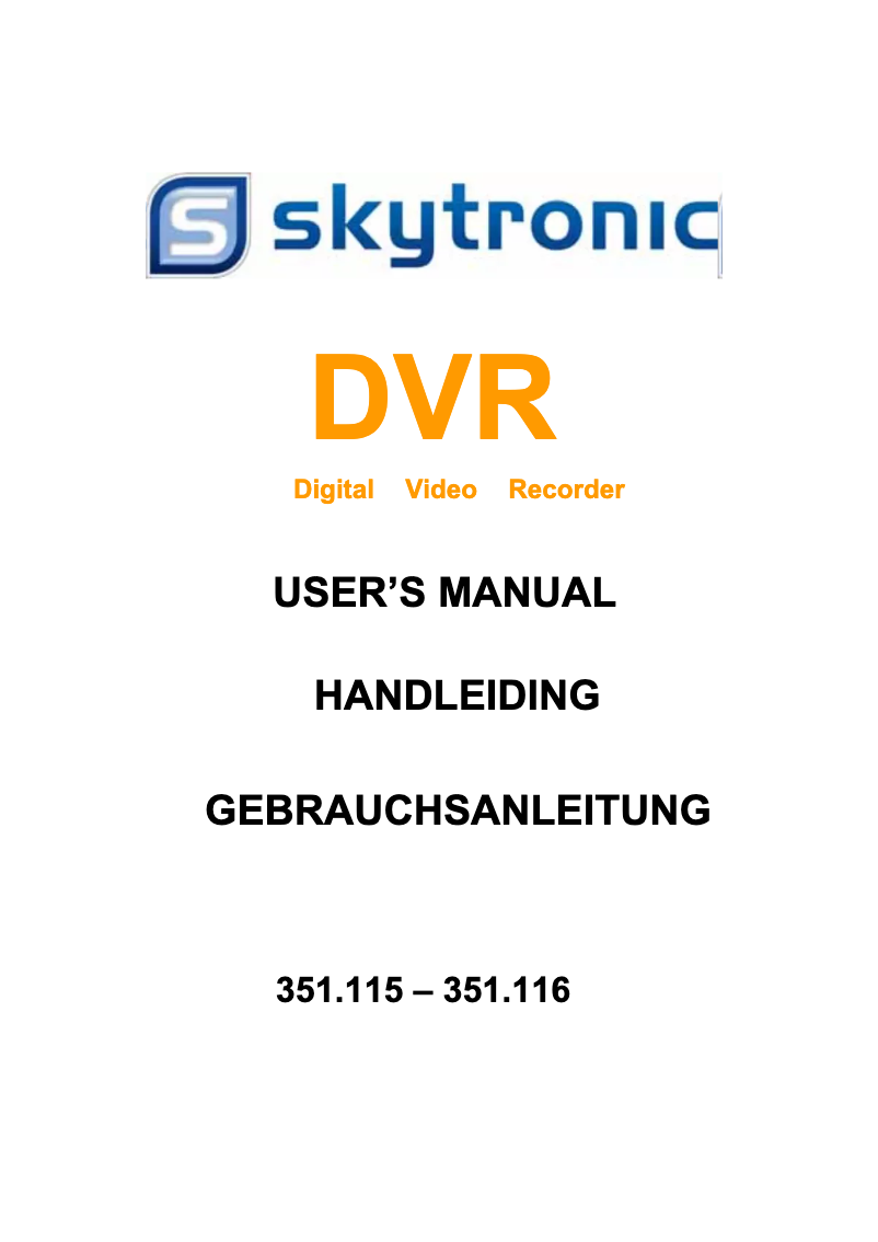 Page 1 de la notice Manuel utilisateur Skytronic DVR 351.115