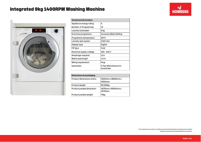 Página 1 del manual Ficha técnica Lamona LAM8776