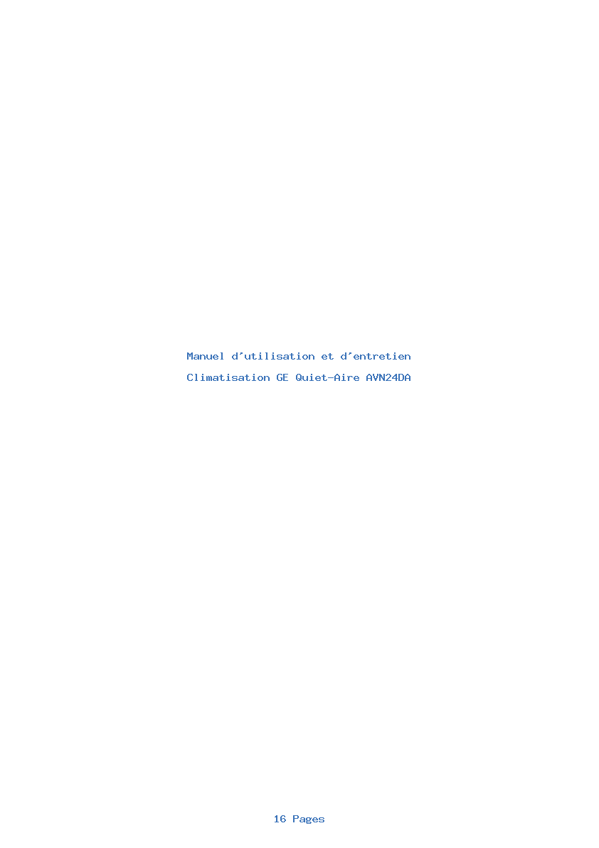 Page 1 de la notice Manuel d'utilisation et d'entretien GE Quiet-Aire AVN24DA