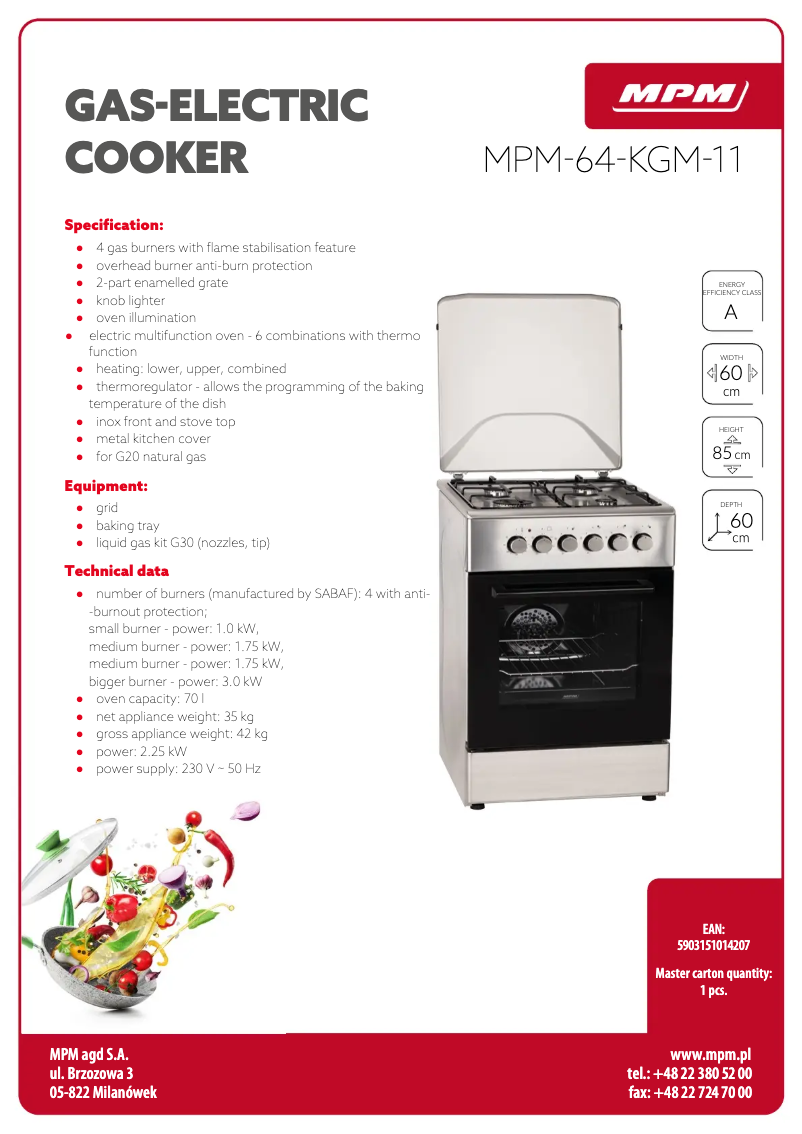 Page 1 de la notice Fiche technique MPM MPM-64-KGM-11