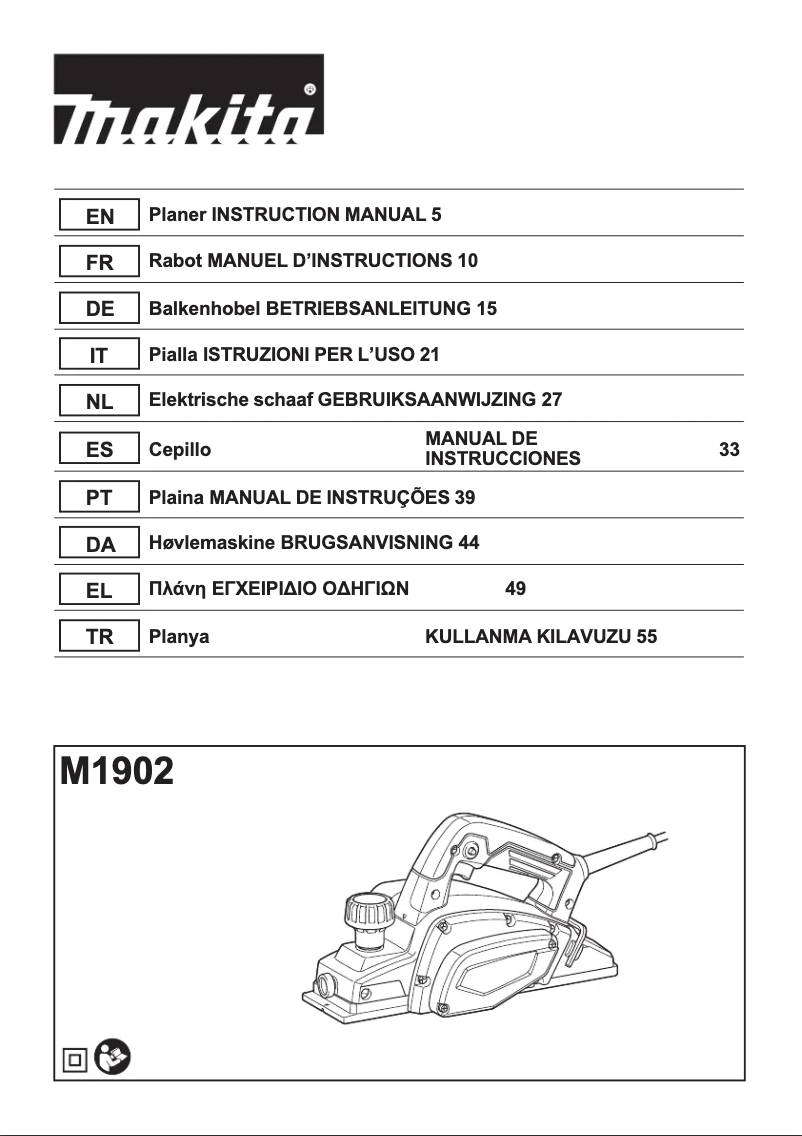 Page 1 de la notice Manuel utilisateur Makita M1902