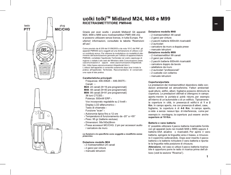 Page 1 de la notice Manuel utilisateur Midland M24