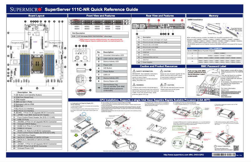Page 1 de la notice Guide de démarrage rapide Supermicro SuperServer SYS-111C-NR