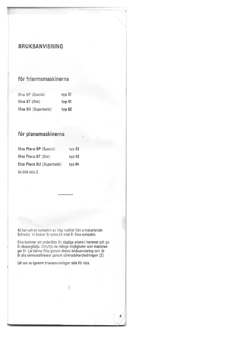 Page 1 de la notice Manuel utilisateur Elna Plana Star 43