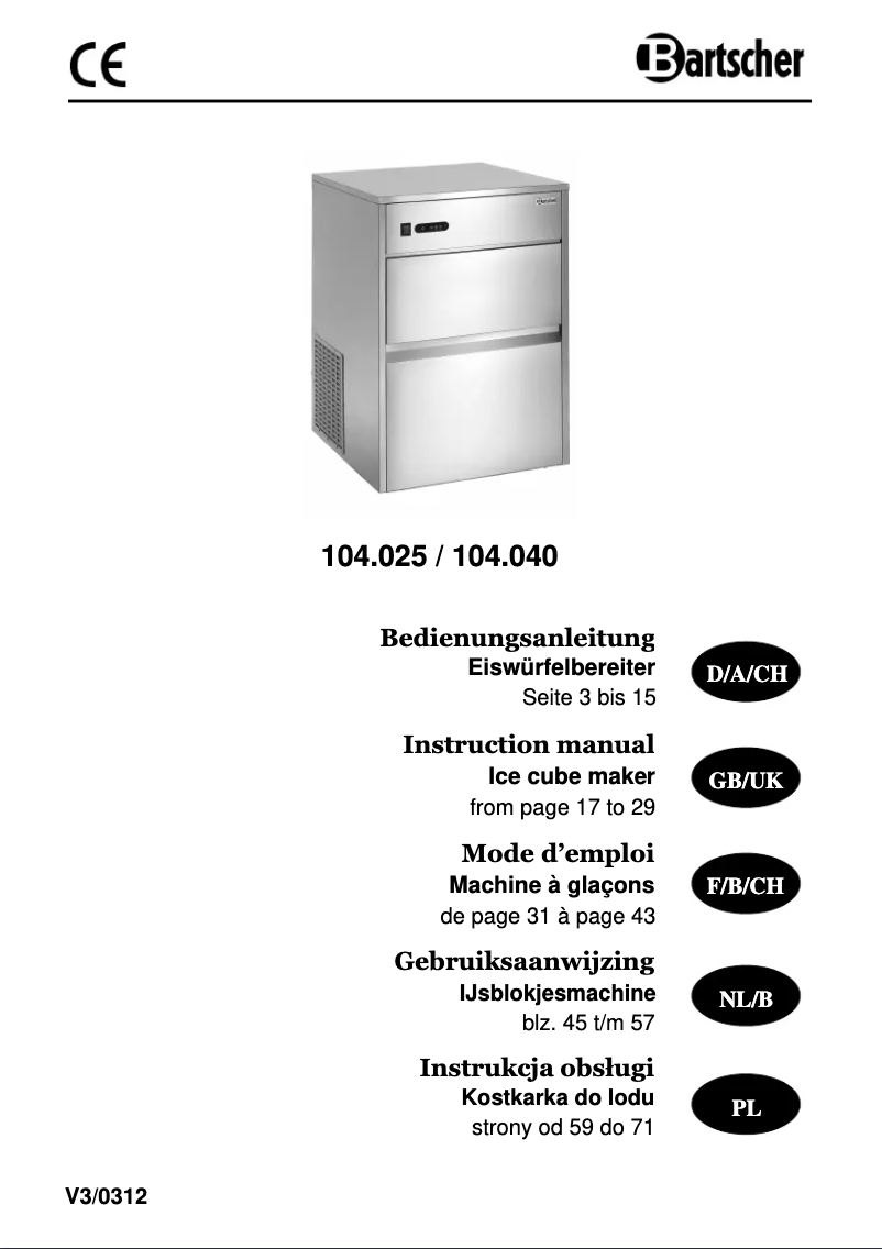 Page 1 de la notice Manuel utilisateur Bartscher C25
