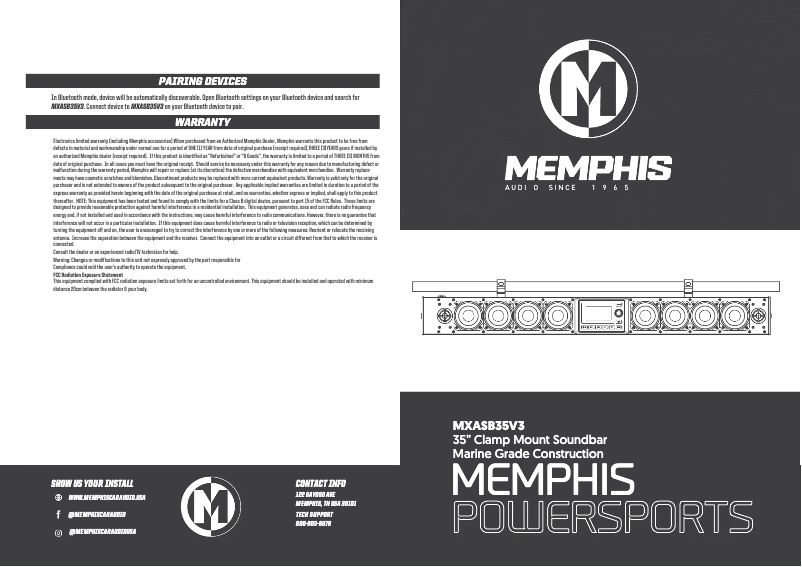 Page 1 de la notice Manuel utilisateur Memphis Audio MXASB35V3