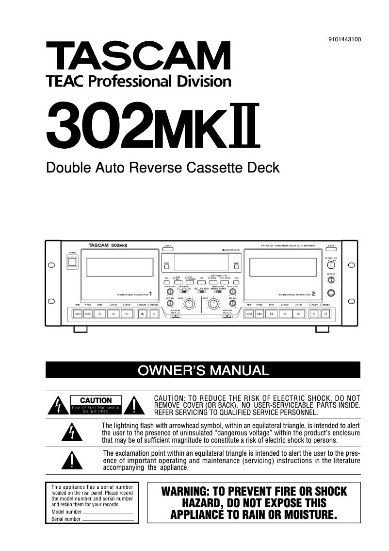 Page 1 de la notice Manuel utilisateur Tascam 302MKII