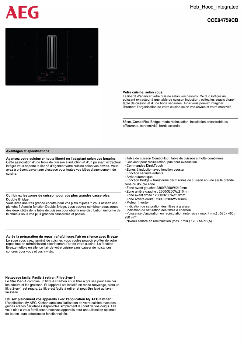 Page 1 de la notice Fiche technique AEG CCE84759CB