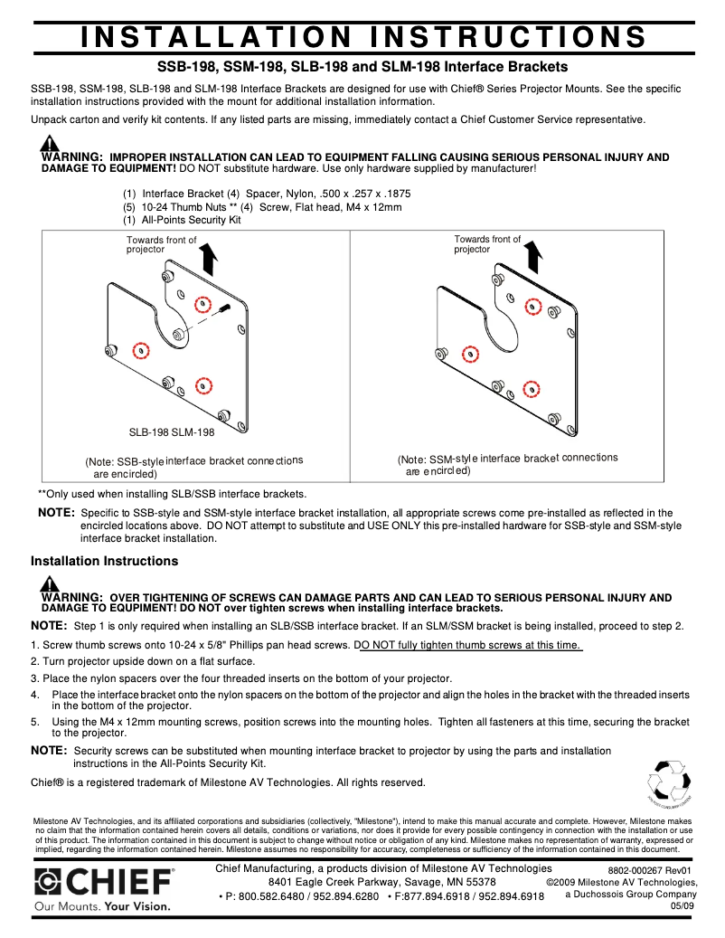 Page 1 de la notice Manuel utilisateur Chief RSMA198
