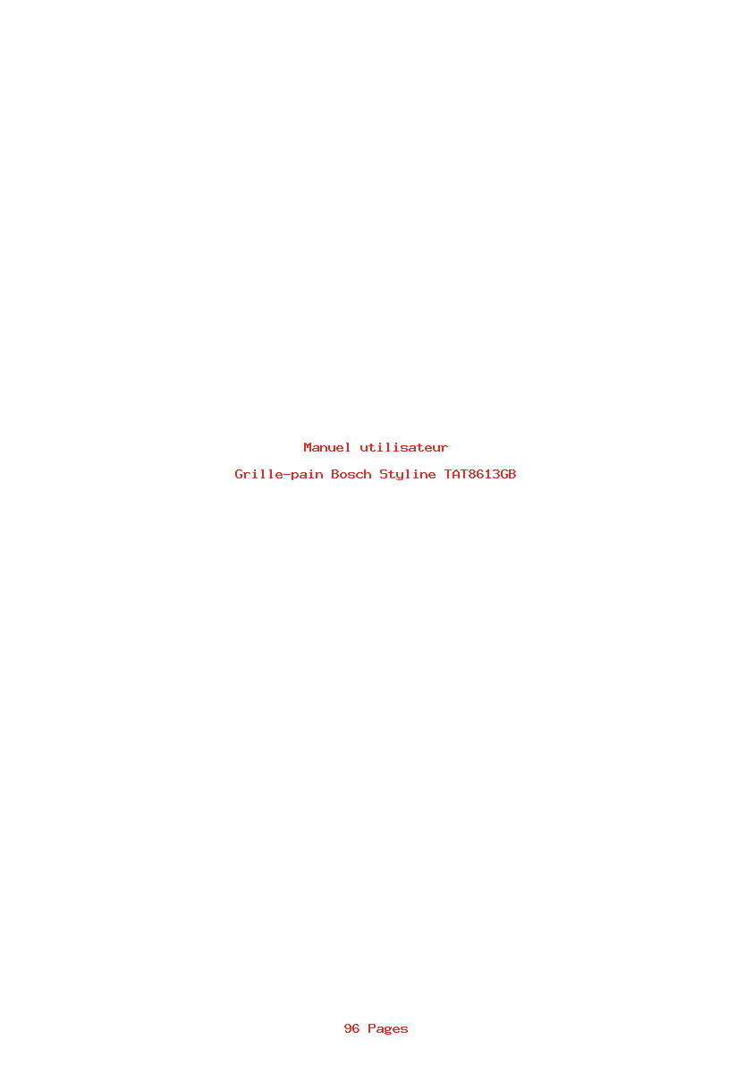 Page 1 de la notice Manuel utilisateur Bosch Styline TAT8613GB