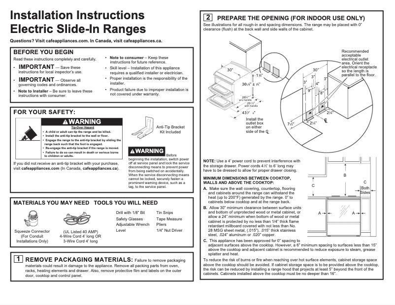 Page 1 de la notice Guide d'installation GE Café CHS995SELSS
