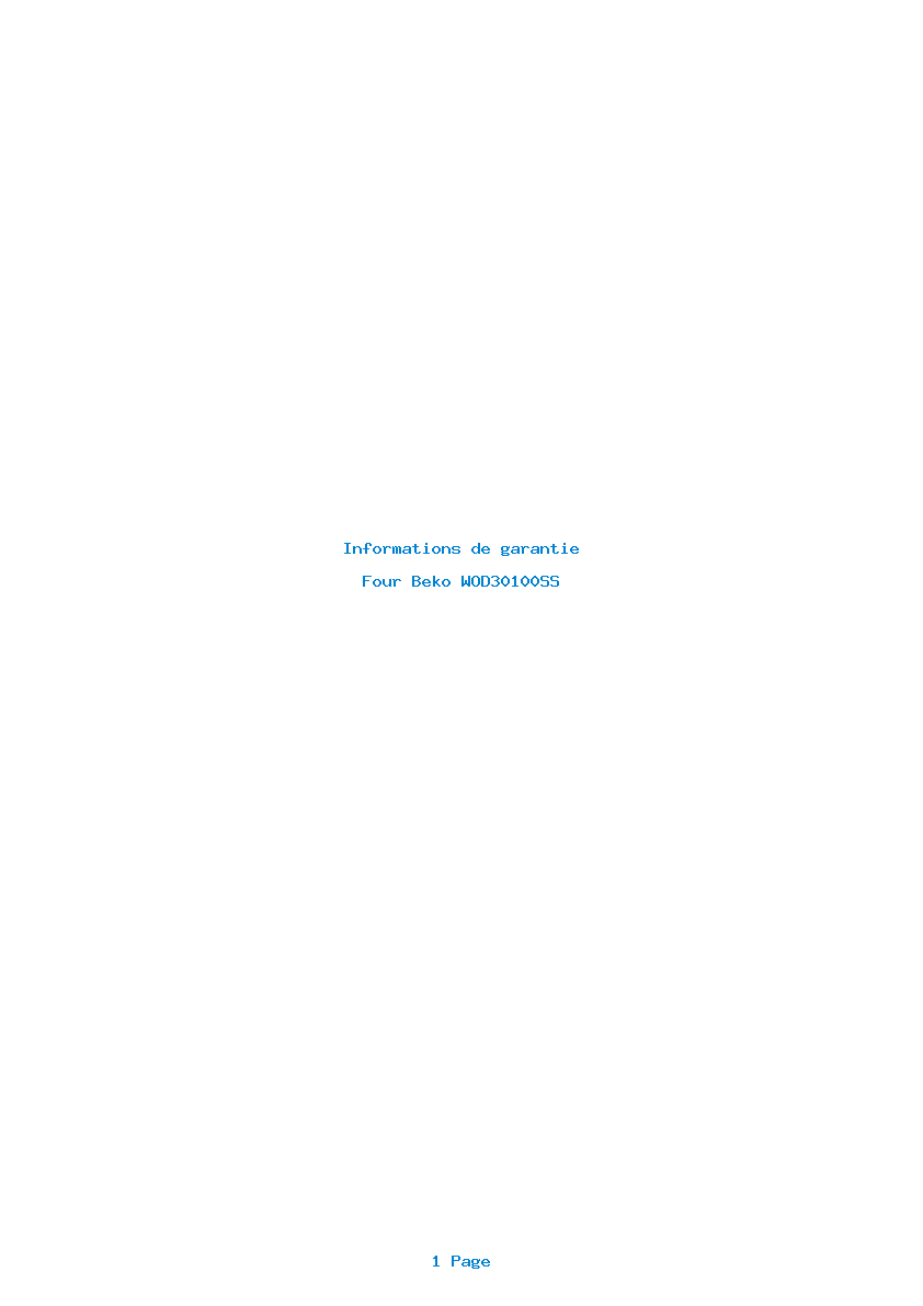 Page 1 de la notice Informations de garantie Beko WOD30100SS