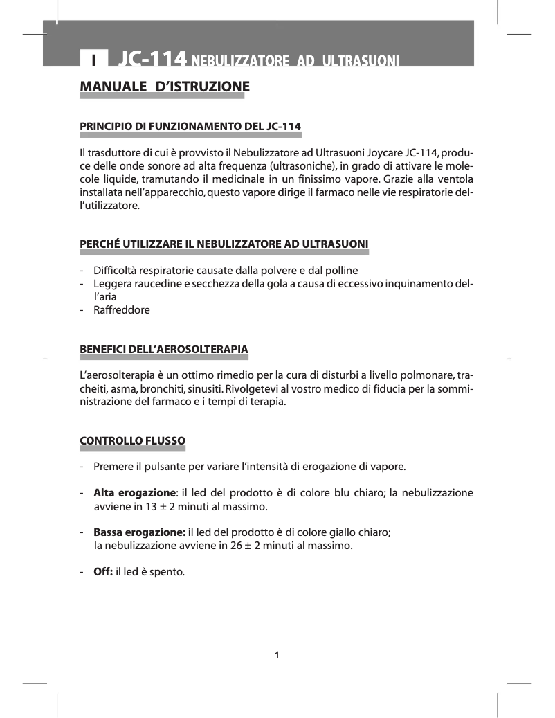 Page 1 de la notice Manuel utilisateur Joycare JC-114