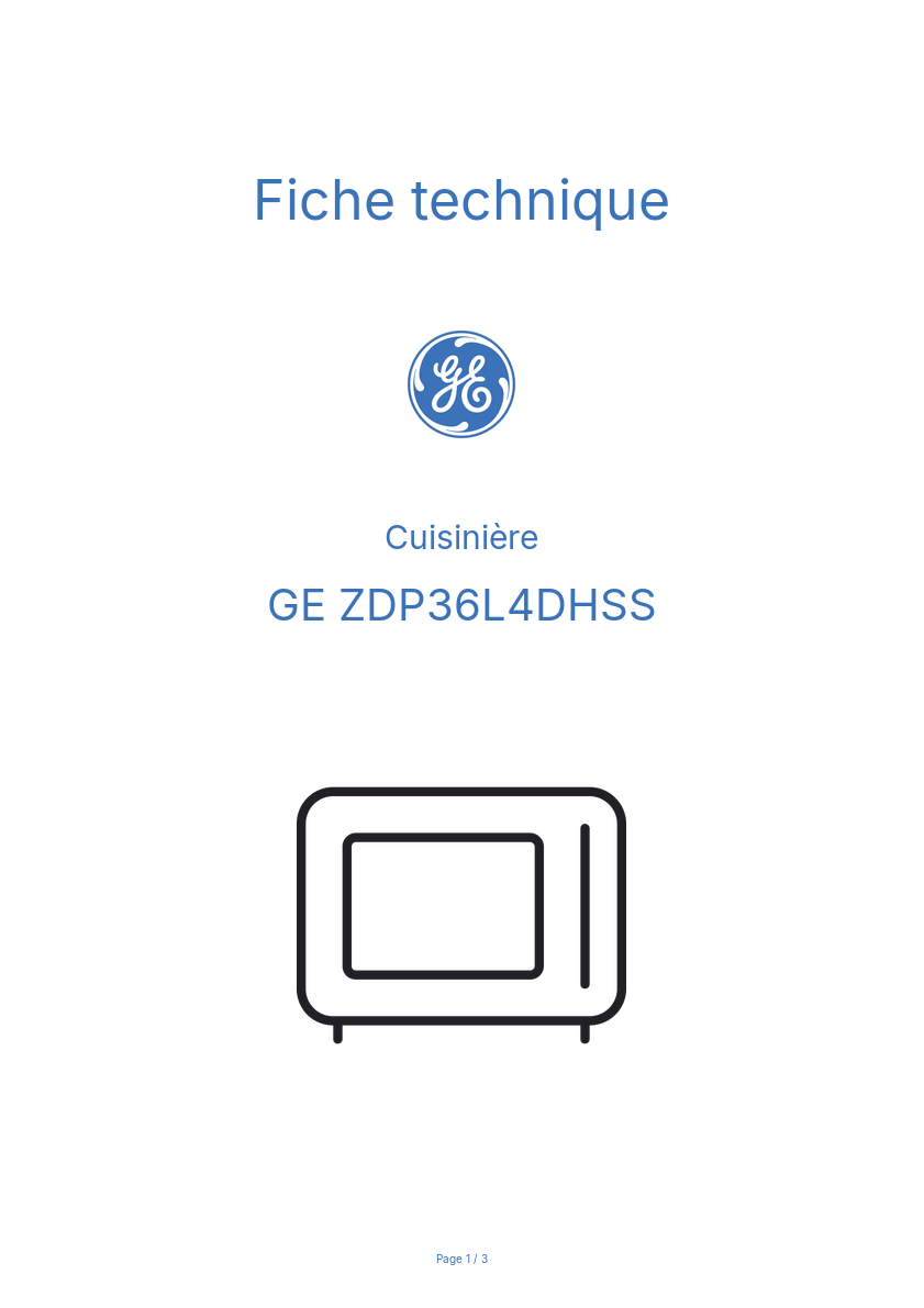 Page 1 de la notice Fiche technique GE ZDP36L4DHSS