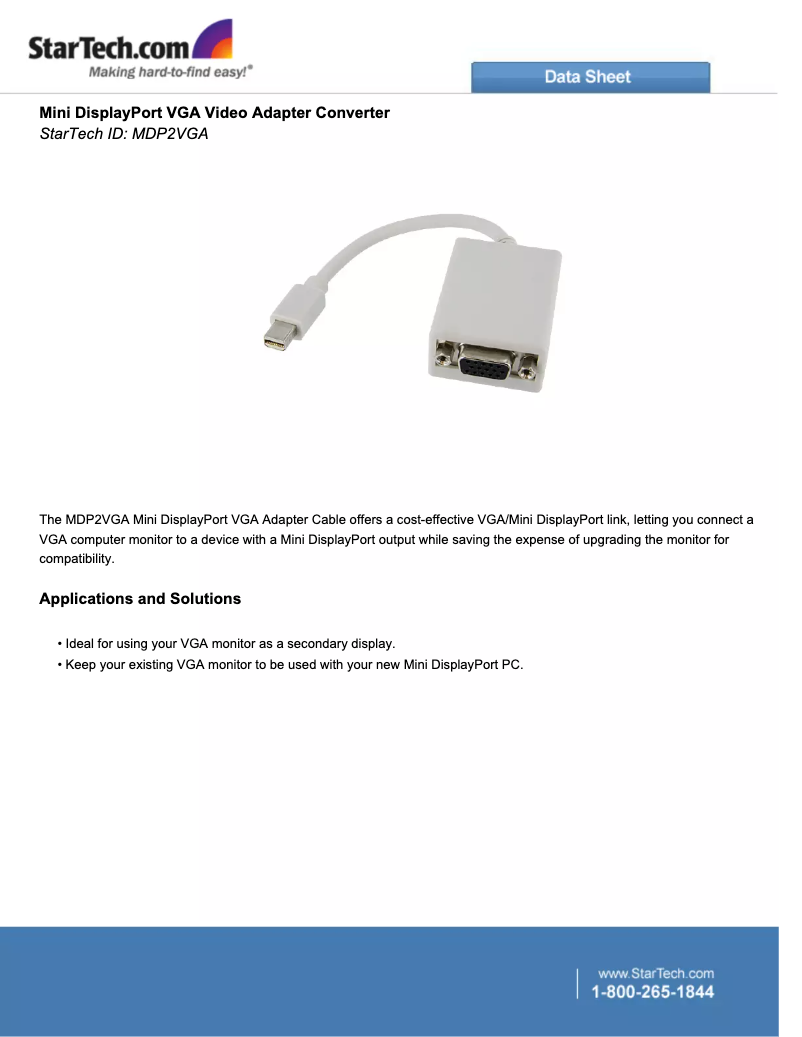 Page 1 de la notice Brochure StarTech.com MDP2VGA
