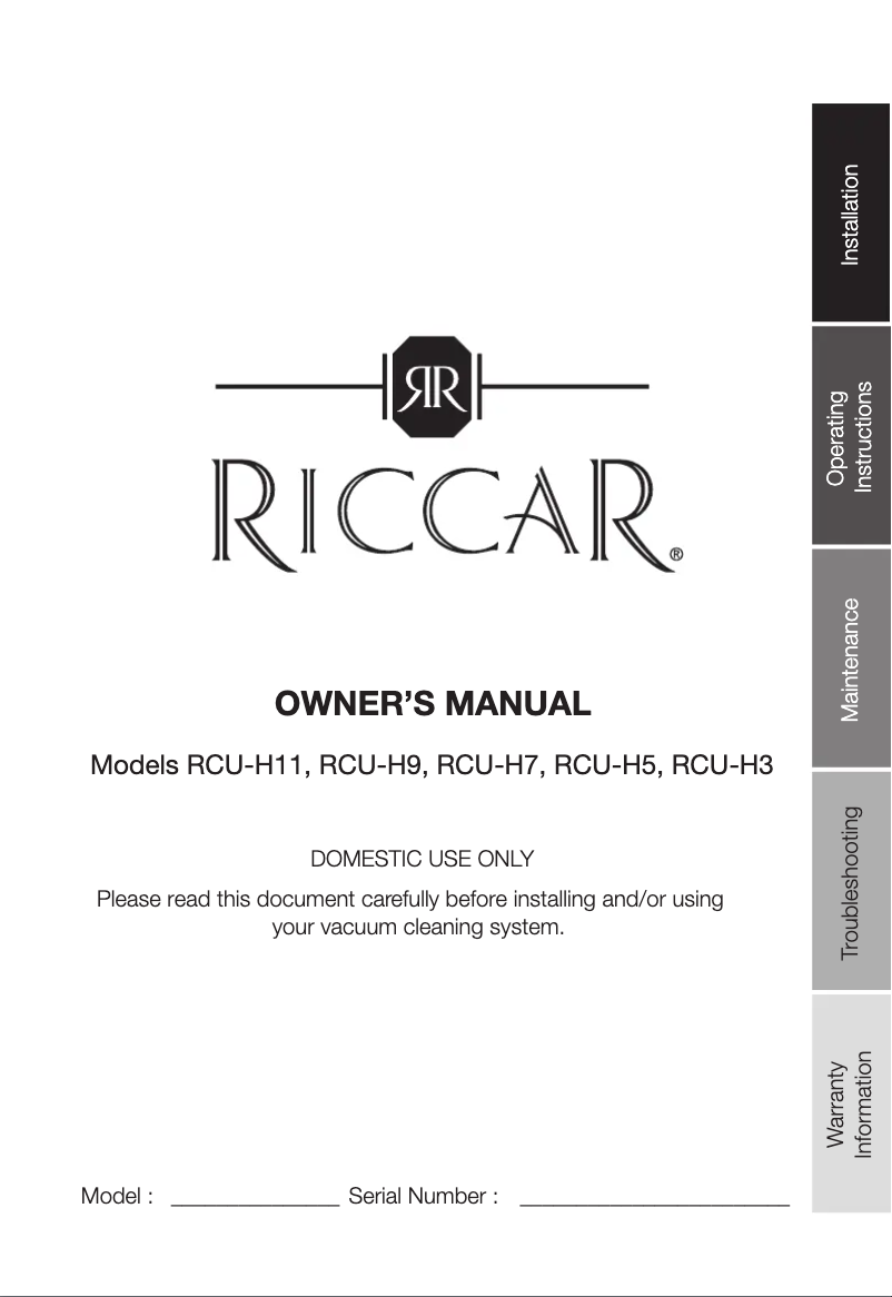 Page 1 de la notice Manuel utilisateur Riccar Standard Hybrid RCU-H5