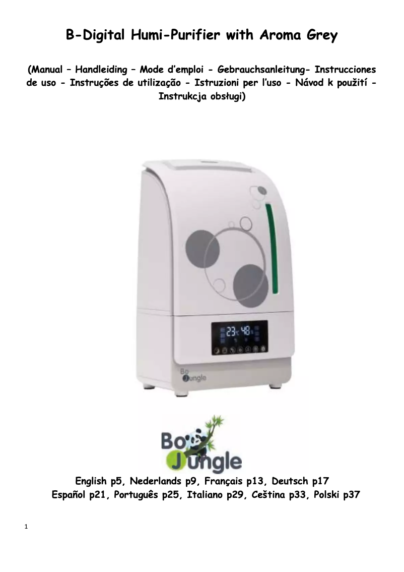 Page 1 de la notice Manuel utilisateur Bo Jungle B-Digital Humi-Purifier with Aroma