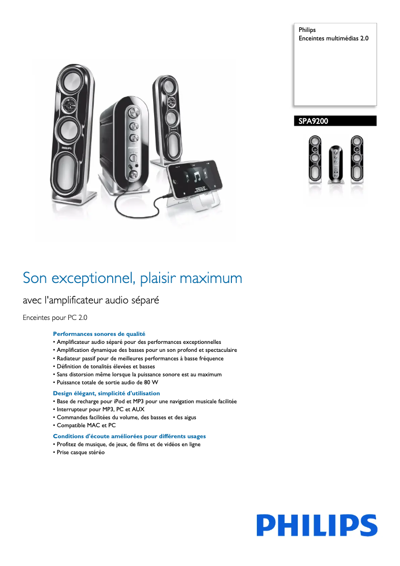 Página 1 del manual Ficha técnica Philips SPA9200